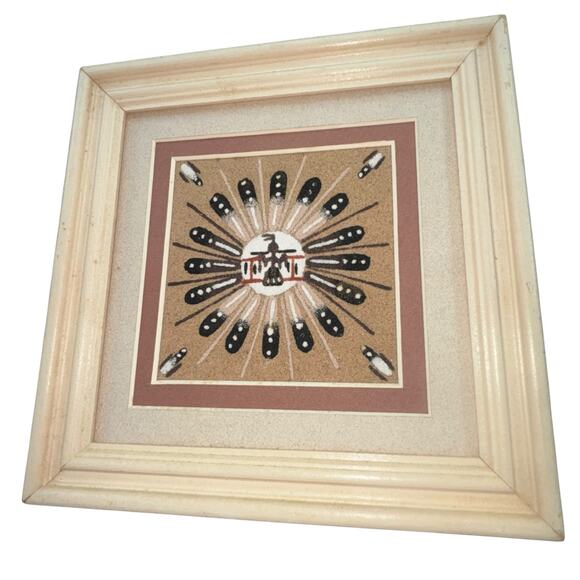 Authentic Navajo Sand Painting Symbol of Healing Sand Art Signed Southwestern - Picture 1 of 5